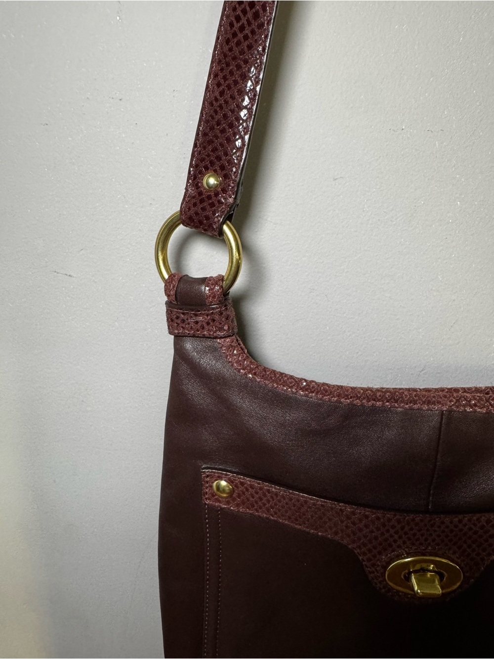 Coach Penelope Brown Leather Snake Trim Crossbody Bag - Picture 3 of 11